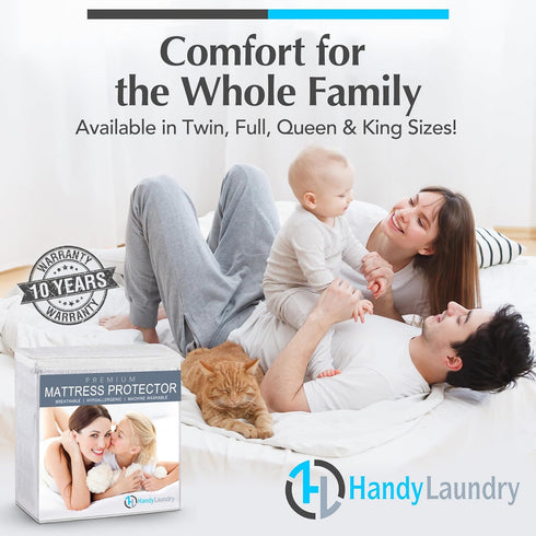 Handy Laundry Waterproof Mattress Protector Breathable, Machine-Washable Mattress Cover Perfect for Kids, Adults