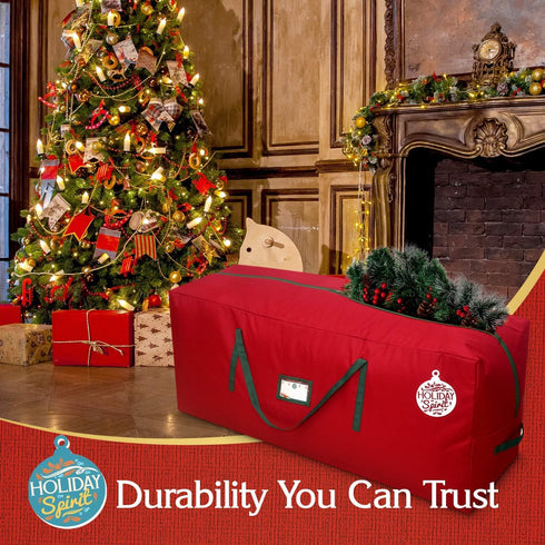 HOLIDAY SPIRIT Heavy-Duty Christmas Tree Storage Bag, Waterproof with Reinforced Handles & Zipper, Fits 7.5FT Tree, Red