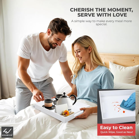 KHUBVIX 1510" Countertop White Tray with Cut Handles - Spill Proof Decorative Tray is an Ideal Organizer for Living