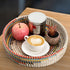 12'' SOUJOY Woven Seagrass Serving Tray, Rattan Serving Tray, Handmade Round Ottoman Fruit Tray, Colorful Coffee Table