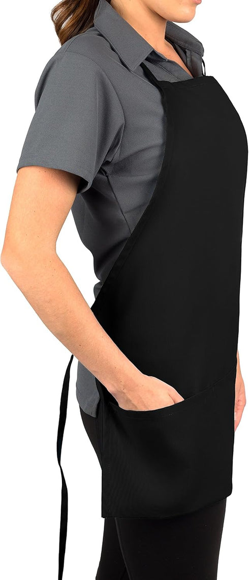 3 Pack 6 KNG Black Pocket Adjustable Bib Apron for Men and Women