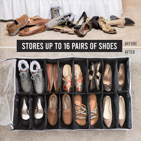 HOLDN' STORAGE Extra-Large Under Bed Shoe Storage Organizer - Fits Men's and Women's Shoes with Durable Cover