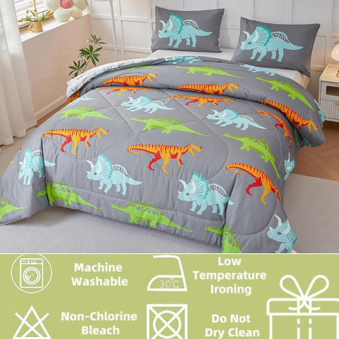 Set Sets 3 RYNGHIPY Dinosaur Kids Comforter Cartoon Dinosaur Bedding for Boys Pieces Full Microfiber Comforter
