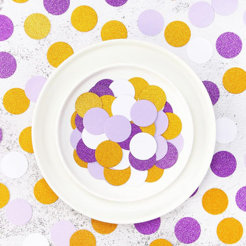 White Purple-Gold Party Decorations Confetti - 300pcs Glitter Graduation Mothers Day Table Confetti for Woman Girl