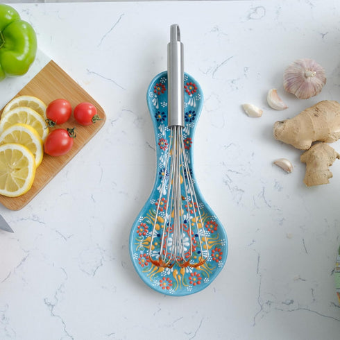 Handmade Ceramic Spoon Rest for Stove Top, 10" Colorful Kitchen Counter Utensil Holder, Dishwasher Safe