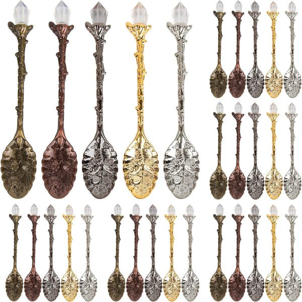 AUEAR 50 Pack Vintage Crystal Spoons Set, Carved Coffee Tea Spoons for Home Office Party Supplies