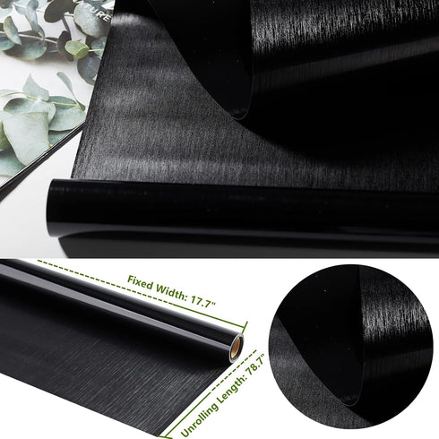 VELIMAX Total Blackout Window Film, Silk Black Decorative Privacy Film, Removable Window Tint 100% Room Darkening