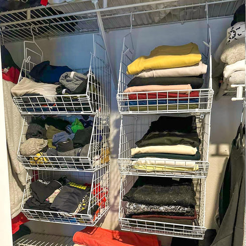 X-cosrack 3 Closet 5 Tier Foldable Organizer, Clothes Shelves with S Hooks, Wall Mount&Cabinet Wire Storage Basket