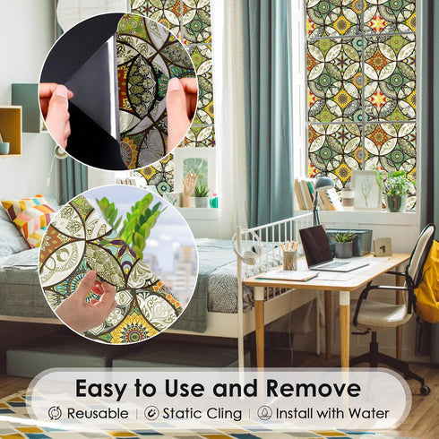 DKTIE Static Cling Decorative Window Film, Non Adhesive Privacy Film for Bathroom Shower Door, 17.7 x 78.7 Inch