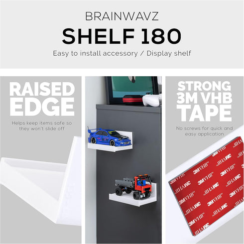 5.4" (SHELF180, Adhesive Small Floating Shelf for Speakers, Books, Plants, Cameras, Toys, Decor & More, Screwless Wall