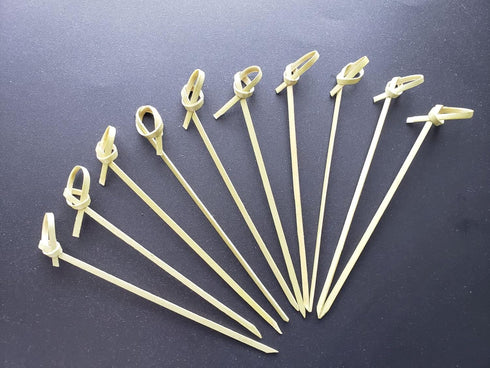 Gmark Bamboo Cocktail Picks 4.5" 300 ct - Looped Knot Skewers, Twisted Ends for Cocktail Party, Barbeque, Club