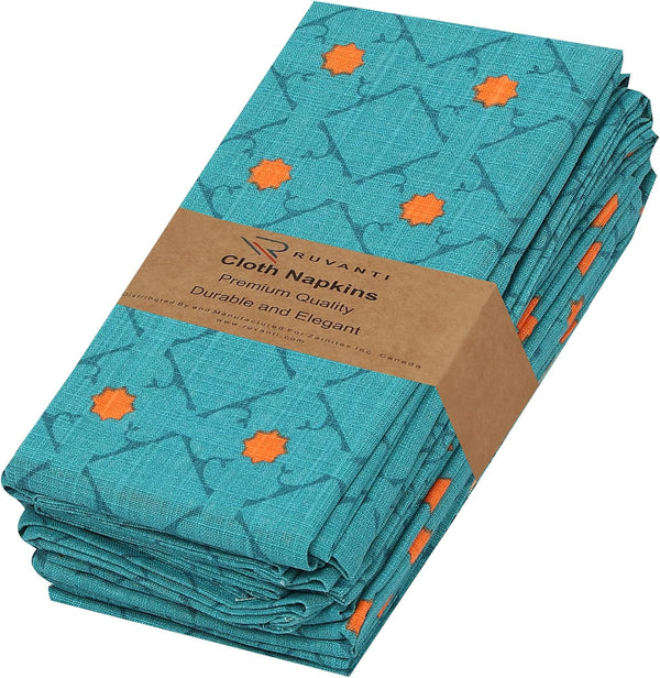 RUVANTI Set of 6 Cloth Napkins, 100% Cotton, 18x18 Inches, Washable, Soft, Absorbent for Parties, Christmas, Weddings