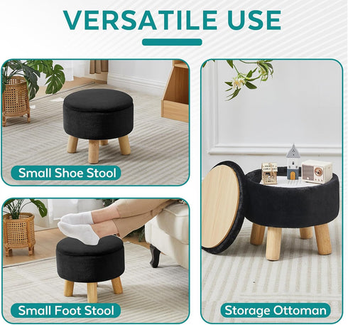 Small Foot Stool Ottoman with Storage, Soft Faux Fur Ottoman Foot Rest for Couch, Round Footstool with Storage, Small