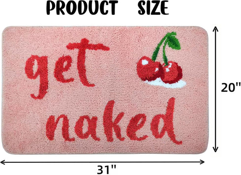 Cherry Bath Mat for Bathroom - Get Naked Pink Bathtub Rug, 31"x20", Funny Cute Super Absorbent Decor