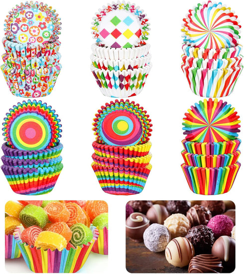 600 Count Cupcake Baking Cups, Mini Colorful Cupcake Liners, Rainbow Combo Disposable Baking Cups for Birthday Party