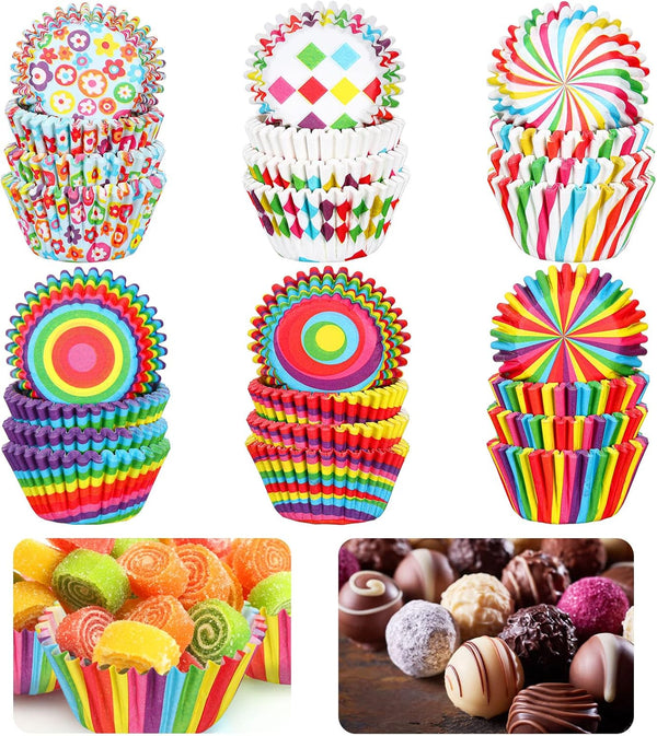 600 Count Cupcake Baking Cups, Mini Colorful Cupcake Liners, Rainbow Combo Disposable Baking Cups for Birthday Party