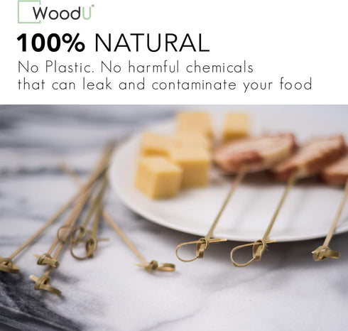 Bamboo Skewers for Appetizers 6" - 100 Pcs Wooden Cocktail Picks for Parties
