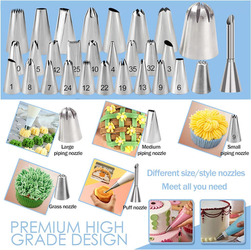 Piping Bags and Tips Set: 50Pcs Cake Decorating Supplies Kit with Icing Frosting Nozzles and Reusable Pastry Bags