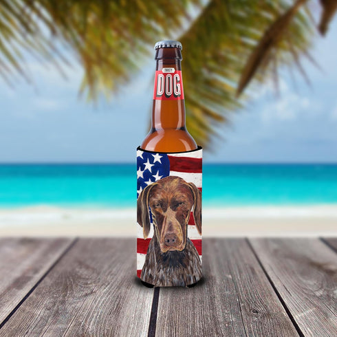 USA American Flag with German Shorthaired Pointer Ultra Beverage Insulators for Slim Cans