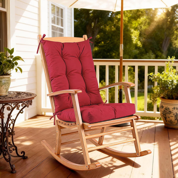 QemoraHome Rocking Chair Cushion Set Waterproof Weather Resistant Tufted with Ties, Non-Slip High