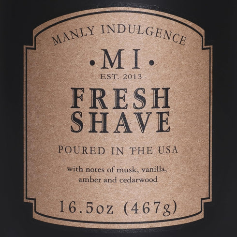 16.5 oz 60 Manly Indulgence Fresh Shave Jar Candle - Musk, Vanilla & Bergamot - Woodsy Amber & Cedarwood - Up to Hour