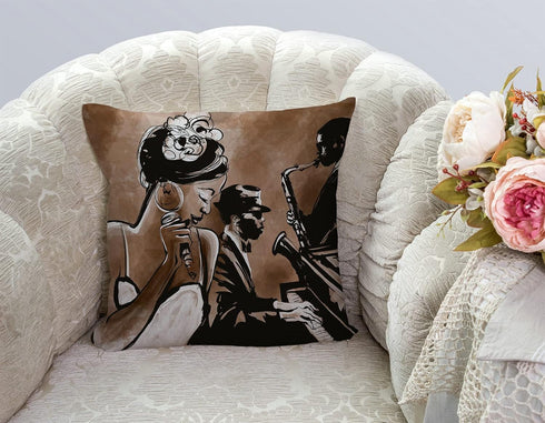 African American Woman Throw Pillow Cover, Afro Black Girl Singing Jazz, Decorative Square Cushion Covers 18x18 Inches