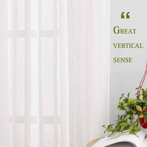 NICETOWN Semi Sheer Linen Curtains, Grommet Casual Window Treatment, 72" Long, Ivory, 1 Panel = 52" W, Sold by 2