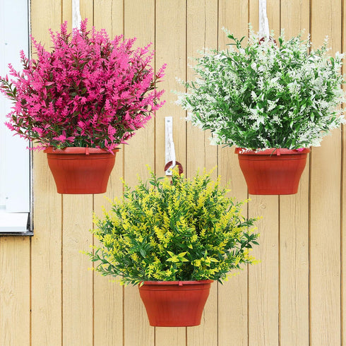GREENRAIN 8 Bundles Artificial Lavender Flowers, UV Resistant Faux Plastic Plants for Garden, Porch, Window Box Décor