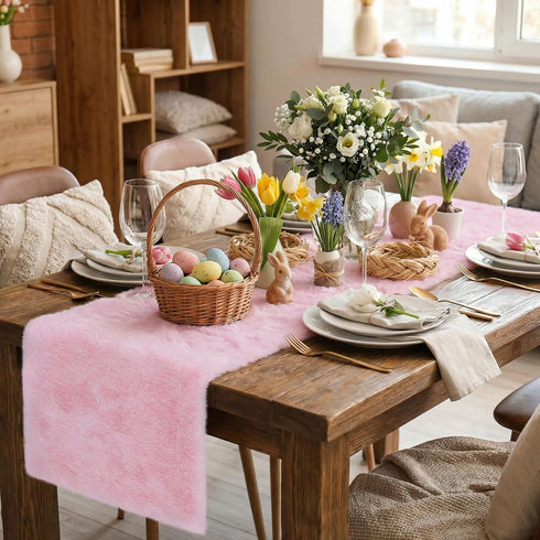 72 inches duduta Pink Faux Fur Table Runner Long, Fluffy Spring Easter Dresser Runner Coffee Table Runner Girls Room