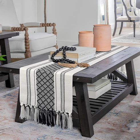 72 Inches yuboo Black and White Table Runner Farmhouse Style, Modern Long Geometric Woven Coffee Table Runner Long