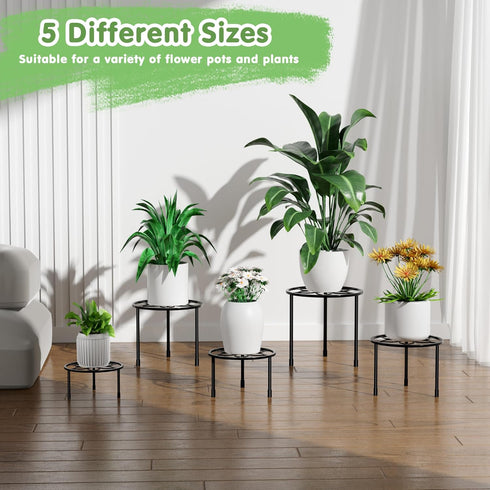 Set 5, VECELO Metal Plant Stands of Multiple Heavy Duty Flower Pot Stand, Round Plant Holder, Black