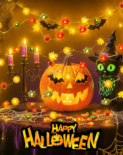 16.4FT 50 3D btfarm Fall Decor LED Pumpkin Maple Leaf Acorn Fairy String Lights Battery Operated with Remote Timer
