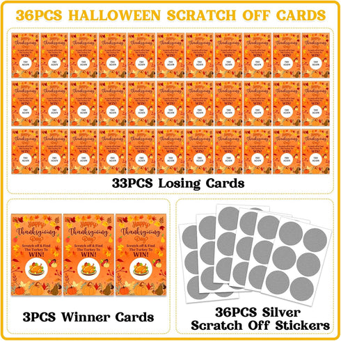 36PCS Thanksgiving Scratch Off Game Cards - Maple Pumpkin Turkey Scratch Off Cards Fall Festival Raffle Card