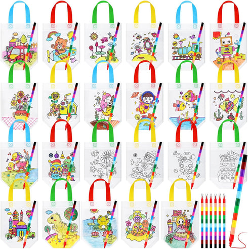 Chunful 48 Pieces Coloring Goodie Gift Bags for Kids Birthday Party Reusable
