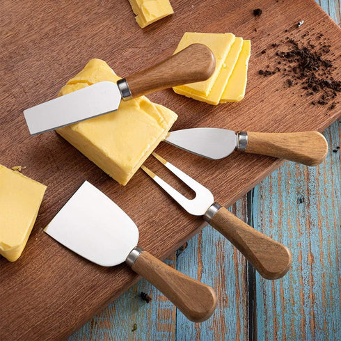 Cheese Knives Set with Wooden Handle, Mini Steel Stainless Cheese knife set for Charcuterie and Cheese spread Mini Serving Tongs Spoons Forks Toothpick Flags (Option 1) by Linwnil