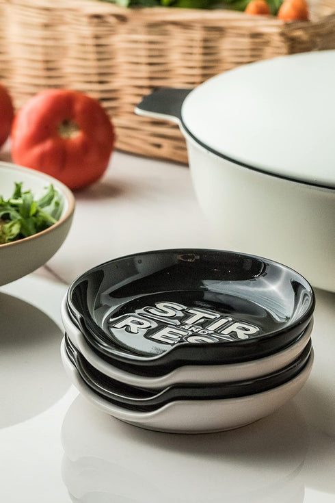 Spoon Rest for Kitchen Counter, 5 Inches Cooking Ladle Spatula Holder for Stove Top Utensil Rest, Black and White