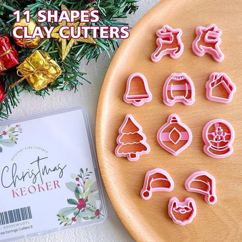 Keoker Christmas Polymer Clay Cutters - 11 Shapes for Earrings, Winter Clay Cutters, Christmas Clay Cutters