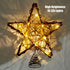 LAWOHO 10-inch Rustic Brown Rattan Christmas Tree Topper Star with 10 Warm White Lights and Timer Functions