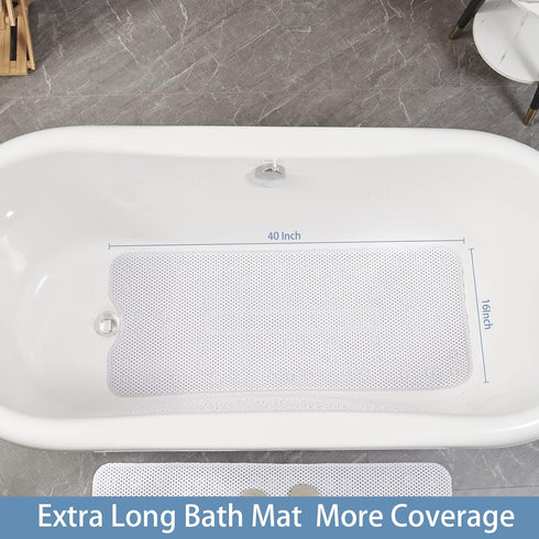 40X16Inch Webos Soft Bathtub Mat Non Slip: Memory Foam Shower Mat with Suction Cups for Bathroom Inside Tub (White)