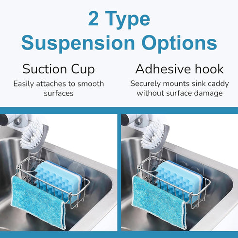 KESOL RustProof Sponge Holder Caddy for Kitchen, Stainless Steel Organizer with Suction Cup + Adhesive