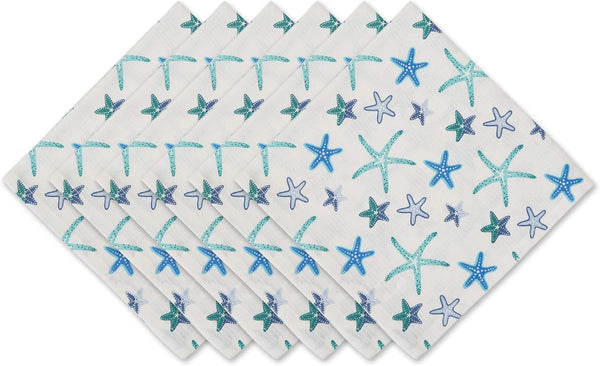 DII Seashore Collection Napkin Set - 6 Piece Colorful Starfish Beach House Décor