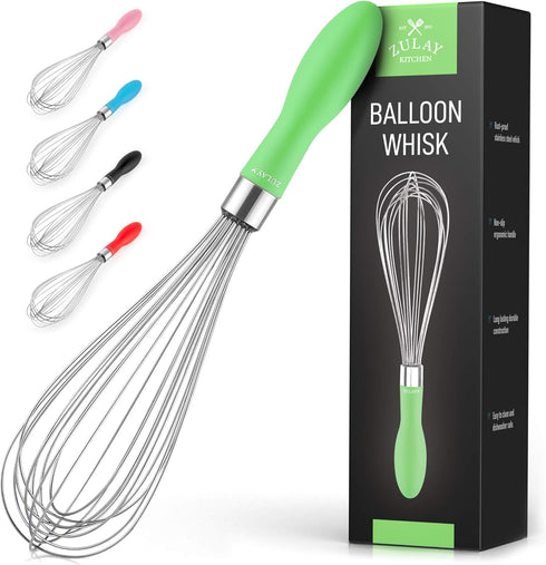 Zulay Kitchen 12 Inch Stainless Steel Balloon Whisk, Heavy Duty Wire Whisk with Non-Slip Silicone Handle for Blending