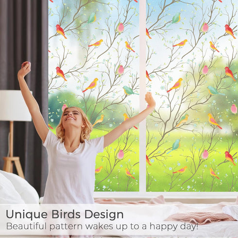 Coavas Non-Adhesive Privacy Window Film, Translucent Bird Decorative Glass Film, Static Cling for Home Office (17.5 x