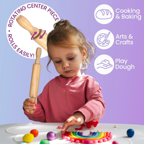 8-Inch (6-Pack) Premium Kids Mini Rolling Pins Splinter-Free, Non-Stick Hardwood for Baking, Sensory Crafts, Play-Doh