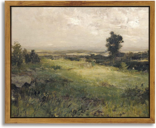 InSimSea Vintage Decor Framed Canvas Wall Art, The Vast Grassland Classical Scenery Oil Painting, 8"x10"