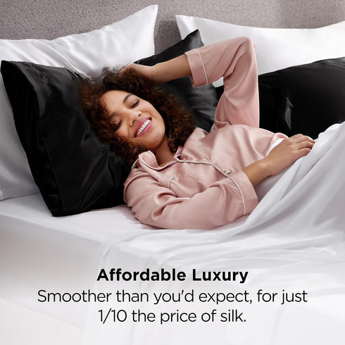 Bedsure Satin Pillowcase for Hair and Skin - Black Silky Pillowcase 2 Pack, 20x30 Inches, Gifts for Women Men