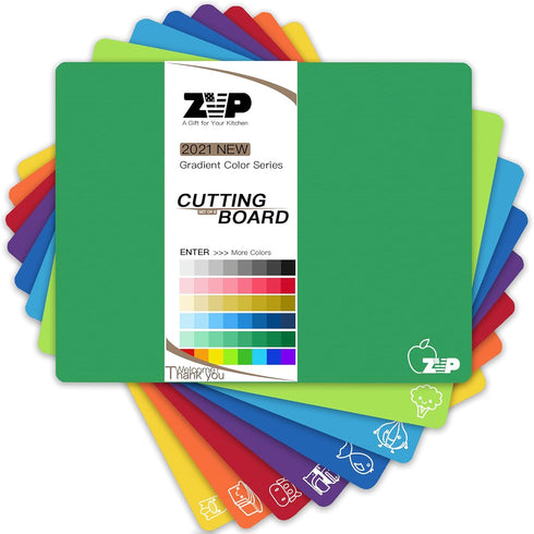 Colorful ZVP Plastic Cutting Boards for Kitchen, Flexible Mats with Food Icon, Non-Slip, BPA Free