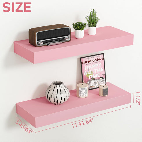 16" 6" (Set 2) BAMEOS Pink Floating Shelves for Wall, x Wall Shelves for Room, Floating Book Shelves, Hanging Shelves
