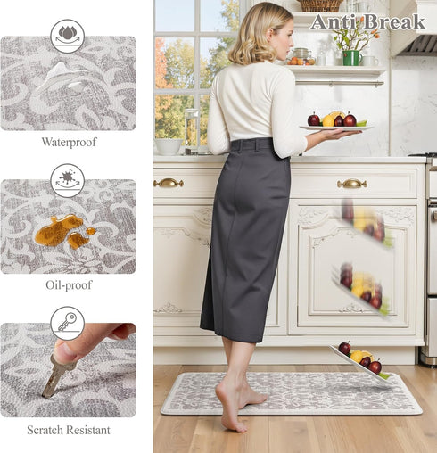 Sets 2,Vintage Home,Office,Desk,Sink(17''x29''+17''x47'') LEEVAN Cushioned Kitchen Mats for Floor of Distressed Grey