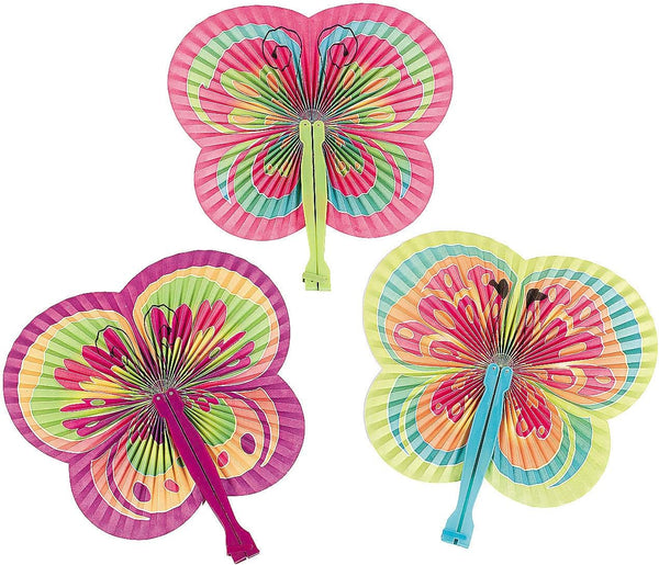 Fun Express Butterfly Shaped Folding Fans - Set of 12, Party Supplies